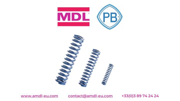 Compression springs with round wire section according to ISO 10243 medium loads blue color Type R21 from the MDL brand