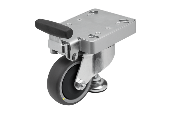 Lifting wheels with integrated antistatic machine foot for aluminium profiles